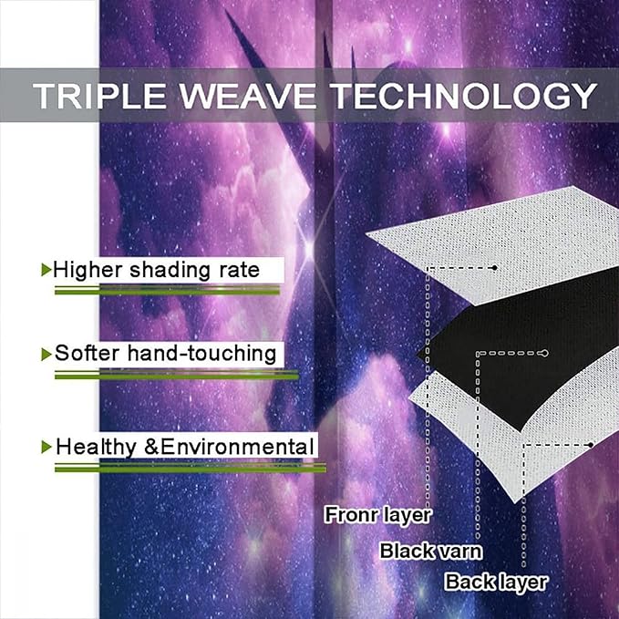 Unicorn Curtains Children's Cartoon Starry Sky Theme Unicorn Pattern Curtains Star Galaxy Boys Girls Room Blackout Curtains 55x63 Inch 2 Panels