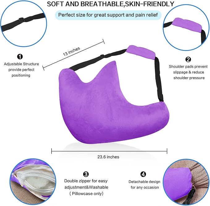 Shoulder Surgery Pillow, Ergonomic Rotator Cuff Pillow, Comfortable Post Shoulder Surgery Pillow, Adjustable Structure Provide Support, Shoulder Pain Relief, Firm and Removable(Purple)