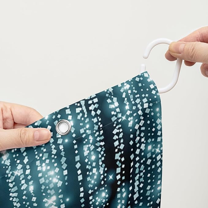 AILONEN Blue Rose Shower Curtain for Bathroom, Glitter Starry Flower Print Bath Curtain,Blue and Black Waterproof Floral Butterfly Shower Curtain Decoration with 12 Plastic Hooks, 72" W*84" H