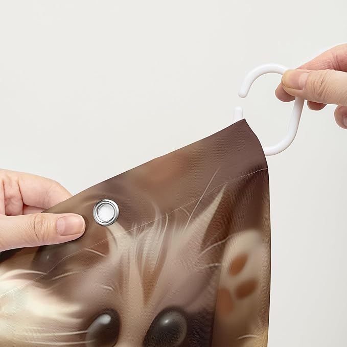 AILONEN Kawaii Cat Shower Curtain for Kids Boys,Lovely Hairy Cat Fabric Shower Curtains for Bathroom,Cute Animal Kittens Polyester Cloth Bath Curtain Set, 72" W*72" H