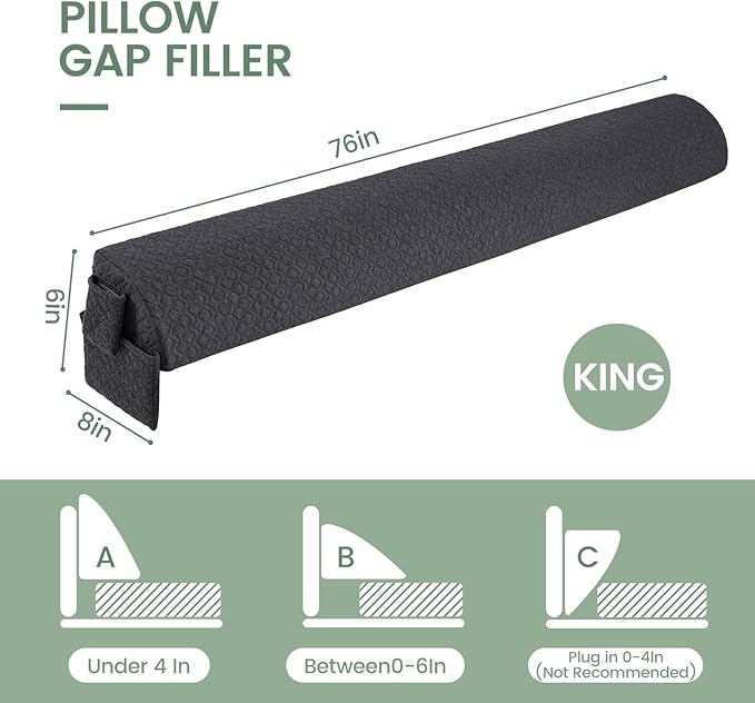Bed Wedge Pillow Headboard/Bed Gap Filler/Mattress Gap King Size 76"×8"×6" Filler Firm Support Pillow to Fill The Gap (0-6") Between Your Headboard and Wall