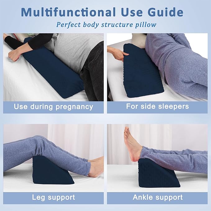 Wedge Pillow for Side Sleeping, Body Positioning Foam Wedge Pillow, Side Wedge Pillow for Sleeping Non-Slip Back Positioning Pillow for Bed Sore Wedge (Dark Blue)