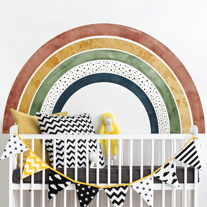 Amaonm Removable 3D Large Colorful Boho Full Rainbow Wall Sticker Peel and Stick Self-Adhesive Colorful Pastel Rainbow Wall Decals Wallpaper for Kids Girls Bedroom Nursery Decoration