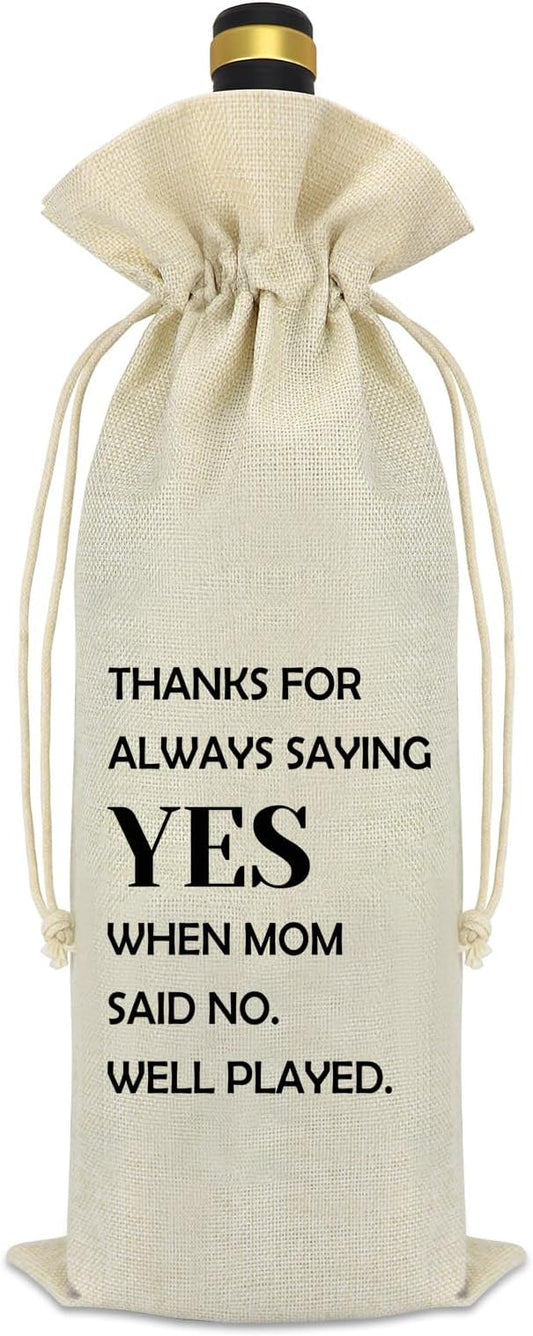 Dad Appreciation Gift Dad Wine Bag Dad Birthday Gift Ideas from Daughter Son Thank You Gift for Dad Drawstring Burlap Wine Bottle Bag Thanksgiving Christmas Fathers Day Gift for Dad Daddy Father