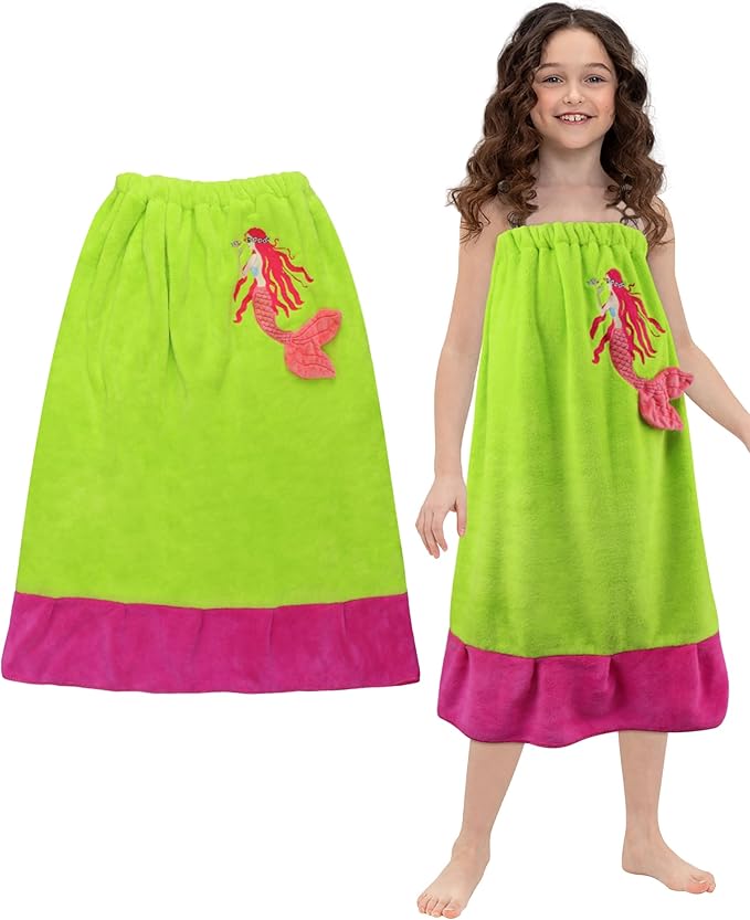 Kids Beach Towels Cute 3D Embroidery Mermaids Super Absorbent Warm Coral Fleece Pool Bath Dress Towel for Girls