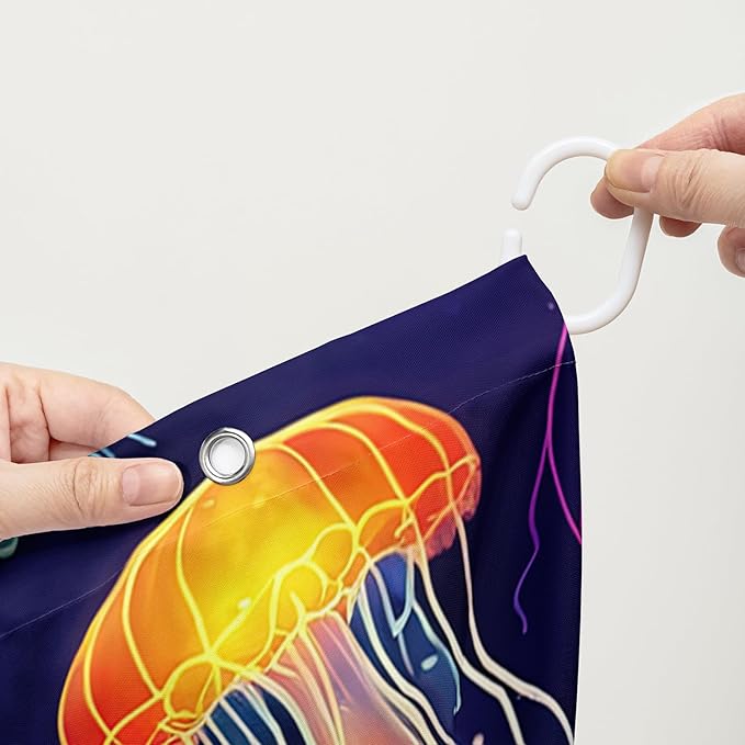 AILONEN Colorful Jellyfish Shower Curtain,Beautiful Jellyfish Bath Curtain Set for Kids Girls,Coastal Animal Fabric Shower Curtains for Bathroom, 72" W*96" H