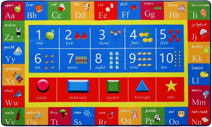 Kids Rug 3x5 Rug Baby Floor Mat Kids Educational Rug Area Rug for Learning Alphabet Play Mats for Babies and Toddlers Nursery Rug Kids Room Rugs for Bedroom Carpet