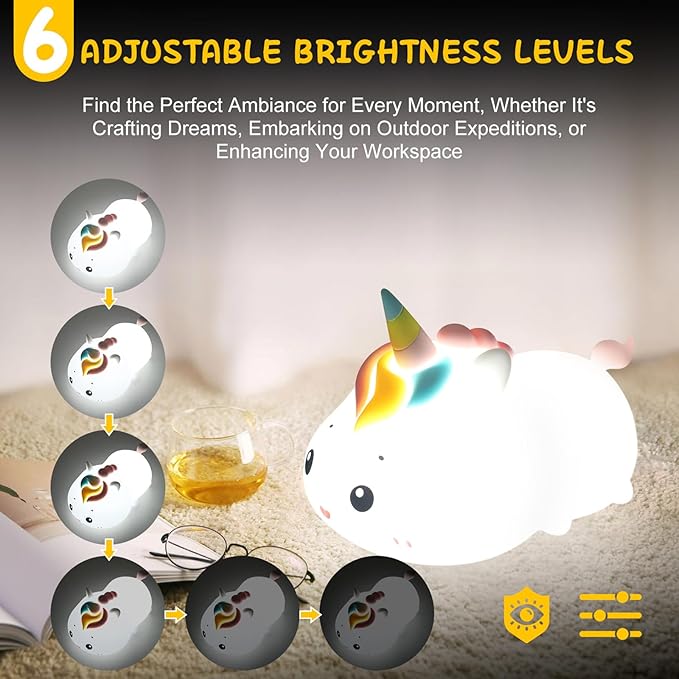 Cute Unicorn Night Light for Kids, 12+1 Color Changing Lamp 6 Level Dimmable Nightlight for Baby Room Decor and Toddler Night Light, Soft Cute Lamp, Kawaii Gifts for Kids Girls Boys Baby Children