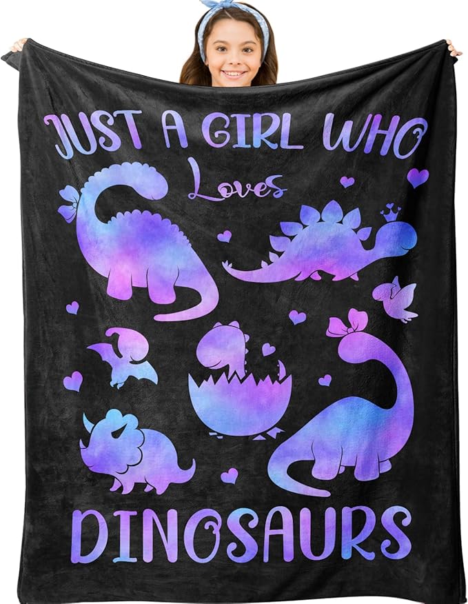 Dinosaur Blanket Gifts, Dinosaur Blanket for Girls Kids, Dinosaur Gifts for Girls Women, Just a Girl Who Loves Dinosaurs Blanket, Best Gift Ideas for Dinosaur Lover Blanket 40"X50"