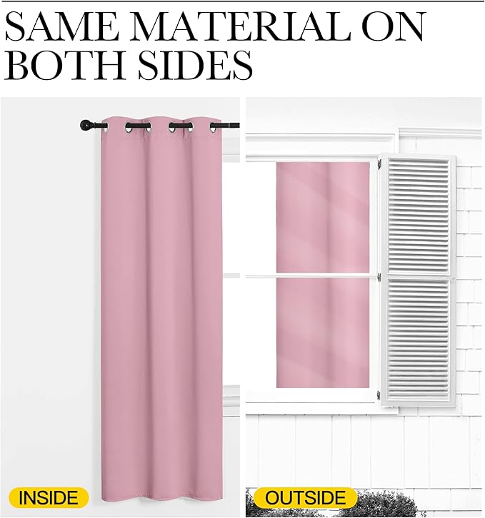 NICETOWN Room Darkening Curtains 63" Long Set of 2 for Bedroom, Rouge Pink Nursery Essential Thermal Insulated Solid Grommet Top Blackout Curtains/Drapes (1 Pair, 42 inches Wide)