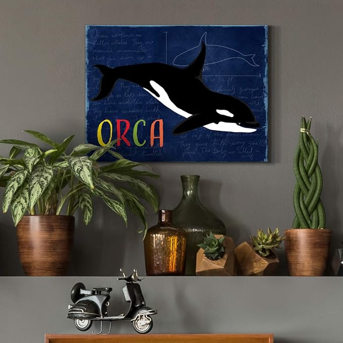 Renditions Gallery Canvas Animal Wall Art Modern Decorations Paintings Colorful Playful Orca Abstract Black & White Vibrant Artwork Canvas Prints for Kids Bedroom Nursery - 18"x27" LT33