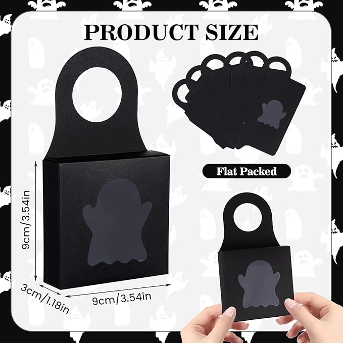 Megitzuu 30PCS Wine Bottle Box with Window, Kraft Paper Wine Boxes for Halloween Gifts Hanging Pumpkin Treat Box Mini Charcuterie Boxes Wine Bottles Gift Bags Goodies Candy Box Party Favor (Black)