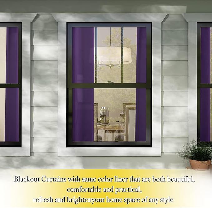 NICETOWN Purple Truly Blackout Drapes for Living Room, Heavy-Duty Full Light Shading Curtains with Same Color Liner Backing for Villa/Hall/Dorm Window（Royal Purple, 2 PCs, 52 inches W x 95 inches L