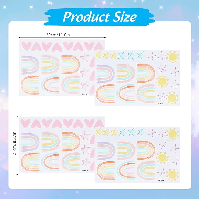 NICENEEDED 4 Sheets Glow in The Dark Rainbow Wall Decal, Glowing Luminous Small Rainbow Wall Stickers, Removable Self-Adhesive Ceiling Sticker Decals for Bedroom Decoration