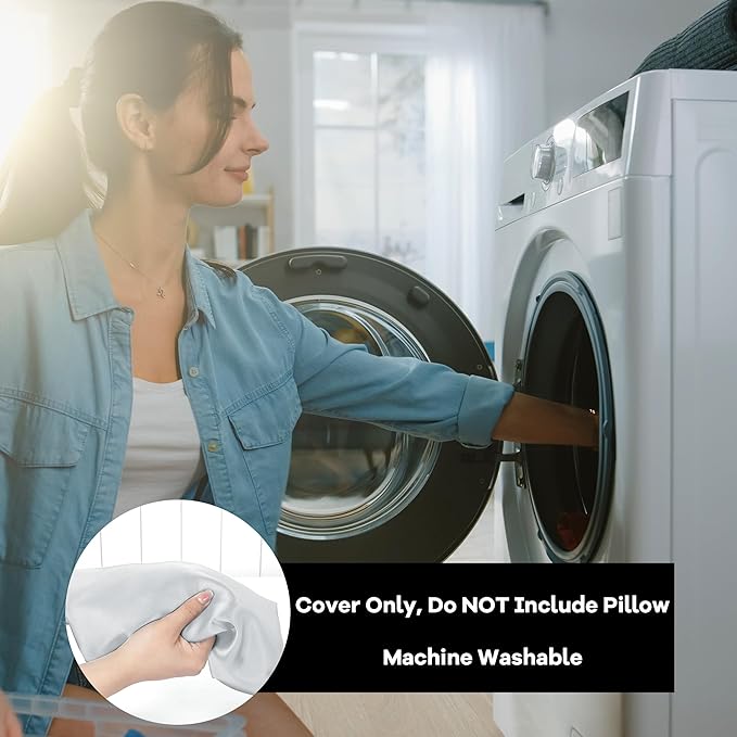 HOMBYS Satin Bed Wedge Pillow Cover Silky & Smooth Wedge Pillowcase 1 Pack 24x24x7.5, Soft & Breathable, Removable & Machine Washable-Zipper Design (Pillow Not Include), Light Grey