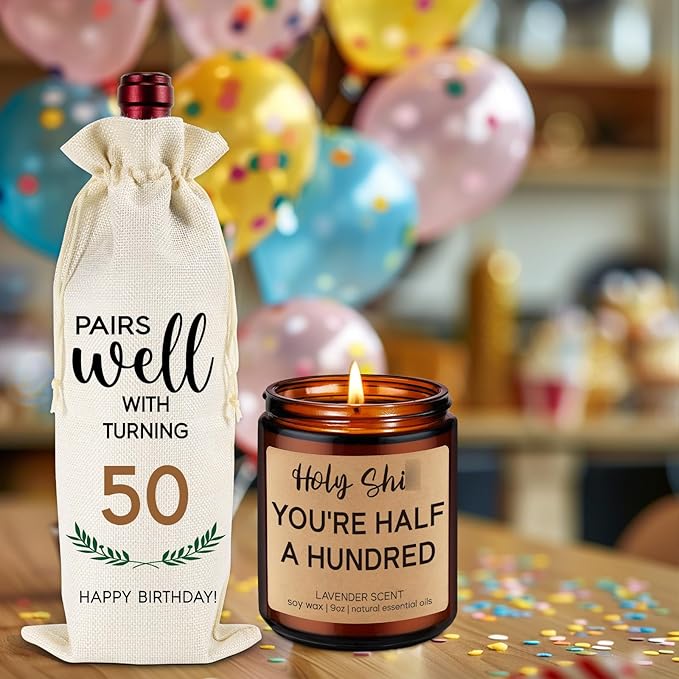 Fairy's Gift 50th Birthday Candle & Wine Bag - Cool Gifts for 50 Year Old Woman Man, Funny 50th Birthday Gifts for Women Men, 50 Year Old Gifts for Her Him, Turning 50 Birthday Gifts Ideas