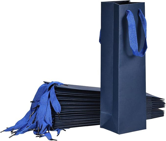 uxcell Wine Bags, 24pcs Dark Blue 4 x 4 x 14 In Wine Gift Bags with Handles Paper Wine Tote Bag for Wedding Birthday Christmas Party Supplies