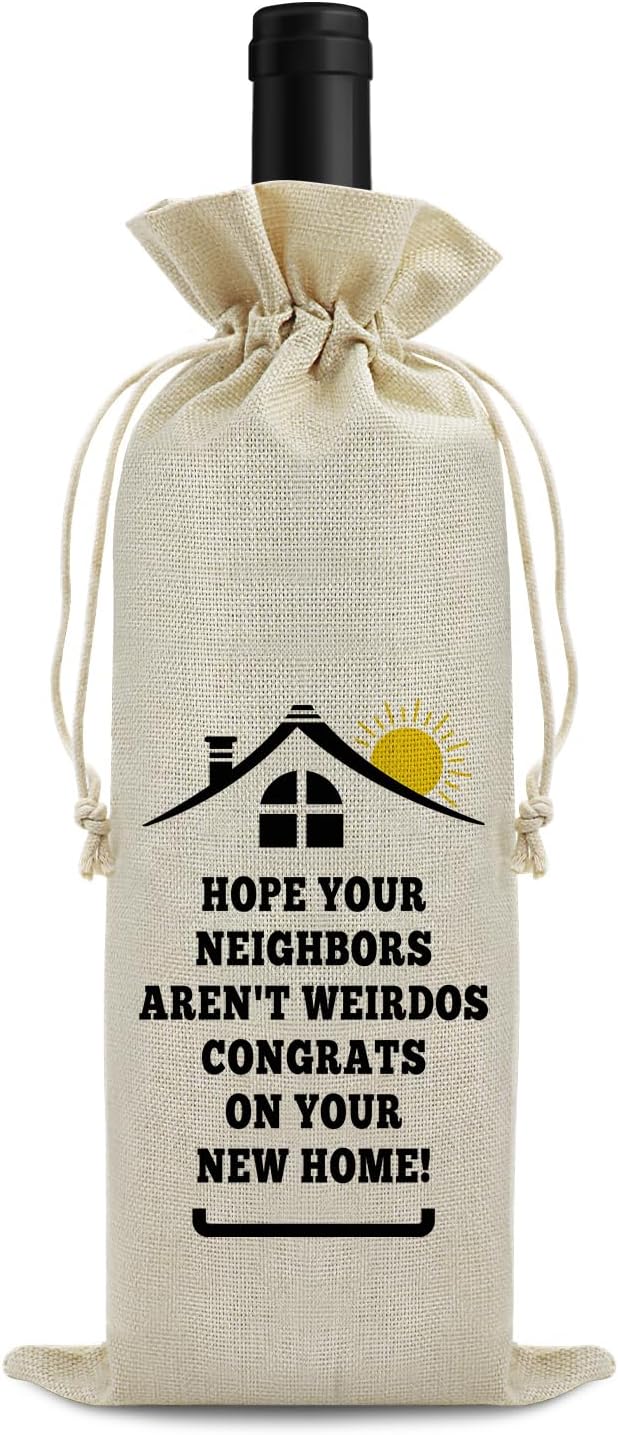 Funny Housewarming Gifts New Home Wine Bag Housewarming Party Decorations Housewarming Return Burlap Drawstring Wine Bag gift Realtor Gift to Clients New Home Owner Gift First Time House Warming Gift
