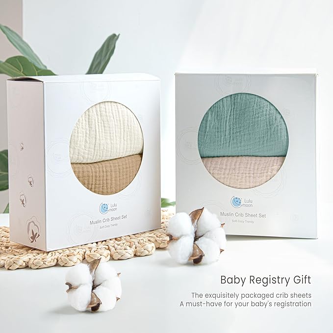 Lulu moon Muslin Crib Sheets - Fitted Crib Mattress Sheets for Boys and Girl - 28"x 52", 2 Pack