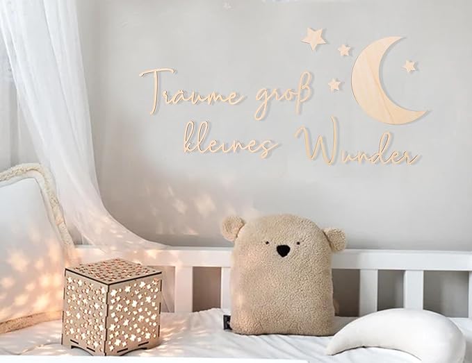 Lettering Wood Träume groß kleines Wunder - Plywood Words Sign for Decoration, Children's Room Saying Quote, Nursery Wall Art, Wooden Word Text Art (Träume groß kleines Wunder)