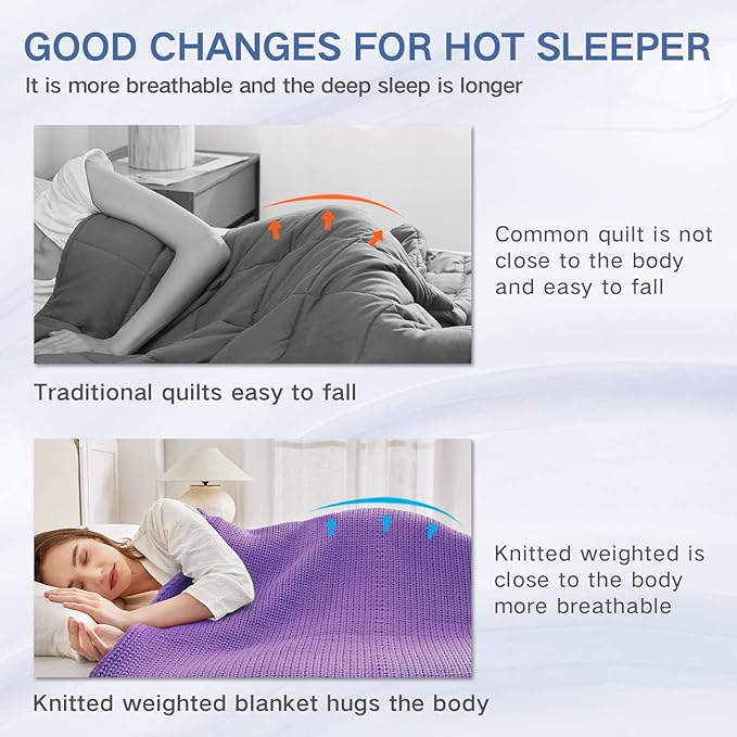 Knitted Weighted Blanket(Purple 50"x75" 12lbs),Home Décor Cooling Throw Blanket for Hot Sleepers,Hand Made Chunky Knit Heavy Blanket for Adults Use on Full Size Bed