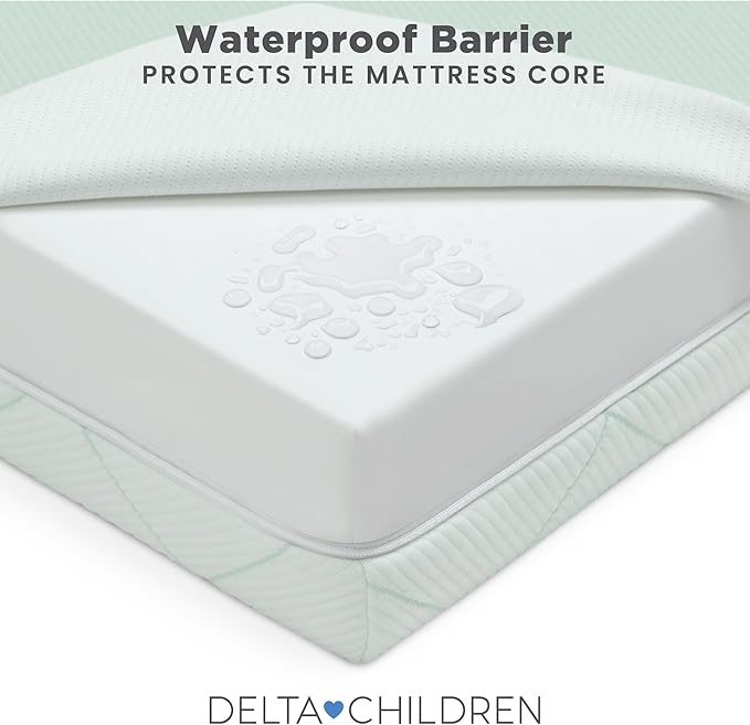 Delta Children Starlit Sky 2-Stage Crib and Toddler Mattress – GREENGUARD Gold Certified, CertiPUR-US Certified Foam, Breathable Machine Washable Cover, Waterproof Barrier, Made in USA, Green