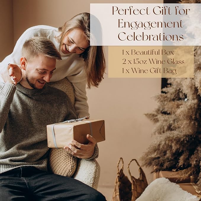 Engagement Gifts for Couples, Boyfriend and Girlfriend Wine Glass and Wine Bag Gift Set, Fiance Fiancee Gift for Him and Her, Bride and Groom Wedding Gifts, Bridal Shower, Engaged Gift for Newlywed