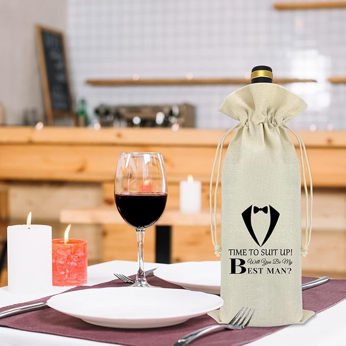 Best Man Proposal Gifts Wedding Gift for Groomsmen Wine Bag Bachelor Party Decorations Reusable Wine Bottle Bag with Drawstrings Engagement Wedding Gift for Brother Best Friend Friendship Gift