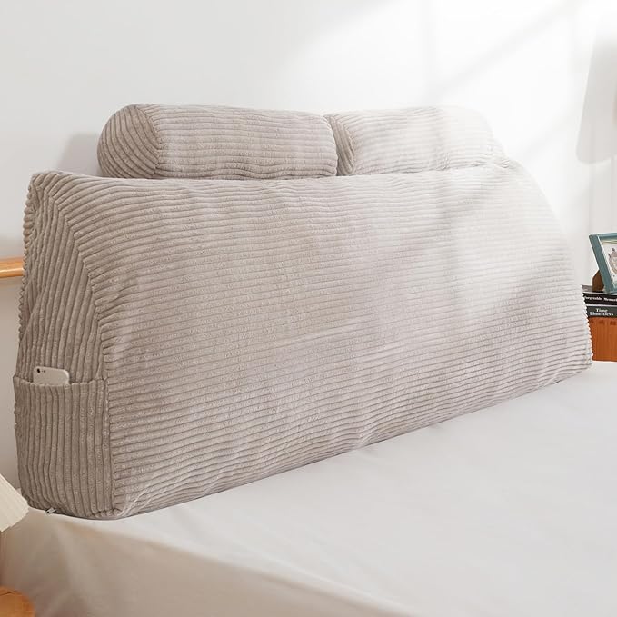 HIGOGOGO Wedge Headboard Pillow, Bed Rest Reading Pillow, Backrest Positioning Support Bolster Cushion with Removable Cover,Queen Size 60X20.4X8.4,Grey