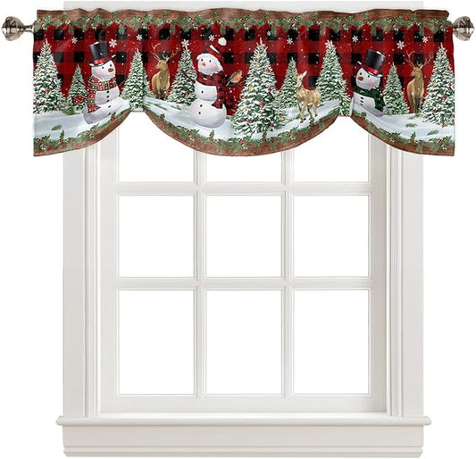 Christmas Snowman Blackout Tie Up Valance Curtains for Kitchen Windows Christmas Tree Window Toppers Balloon Shades for Living Room/Bathroom/Bedroom,1 Panel,42" X 12" Red Xmas Snowy Winter