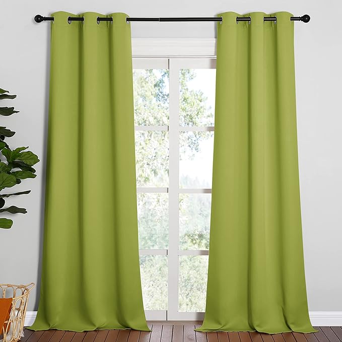 NICETOWN Room Darkening Window Panels - Fresh Green Thermal Insulated Curtains 90 inches Length for Bedroom (42 inches Width, Double Pieces)