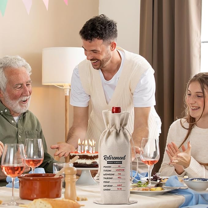 PKW 1Pcs Funny Retirement Wine Bag, Retirement Gift for Woman Men Wine Bag, Retirement Weekly Schedule Wine Bag, Retirement Gifts for Teachers Coworkers Boss Nurse Colleagues Best Friends