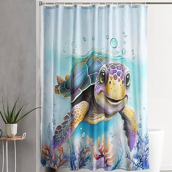 AILONEN Sea Turtle Shower Curtain,Kawaii Sea Animal Turtle Bathroom Curtains Set for Kids Girls,Tropic Animal Tie Dye Turtle Shower Curtains for Bathroom, 60" W*72" H