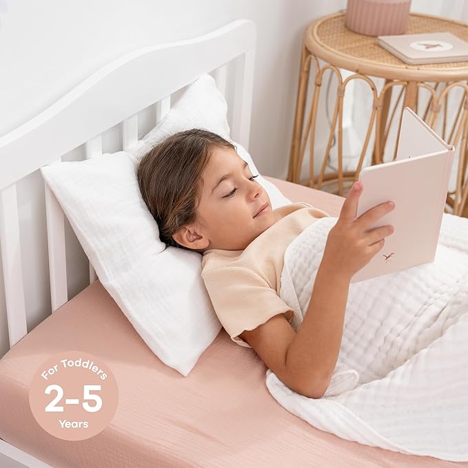 Comfy Cubs Toddler Pillow with Soft Muslin Pillowcase, 13"x18", White (2 Pack) - Kids Pillow for Sleeping & Travel - Comfortable Small Pillow - Kids Travel Pillow with Breathable Microfiber Fill