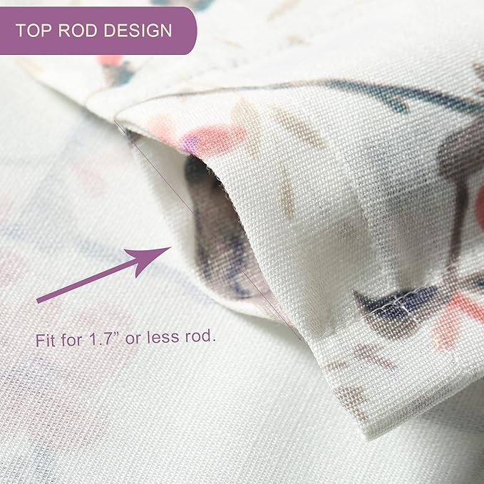 Leeva Valances for Kitchen Windows, Birds Print Vintage Pattern Rod Pocket Window Treatment for Door Head Living Room, 52 x 12, Purple, One Panel