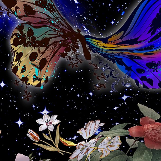 AILONEN Colorful Moth Shower Curtain,Sun and Moon Shower Curtain Set for Kids Girls Boys,Boho Natural Flowers Bath Curtain,Starry Night Bathroom Decor Shower Curtain with 12 Hooks,72" W*72" H