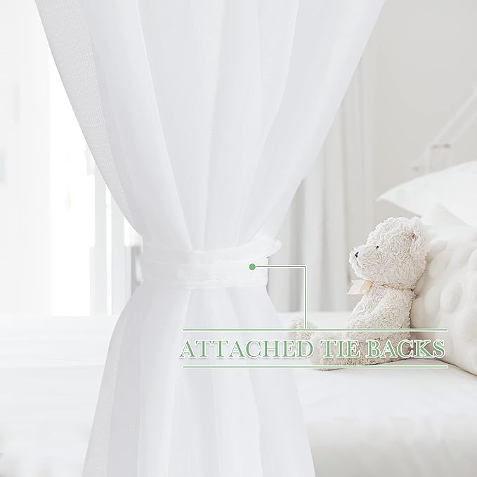 KGORGE Canopy Bed Sheer Curtains for Queen/King/Twin/Full Size, 8 Panels for Girls Boys Adults Bed, Home Bedroom Decor (White, 45 inch Width X 78 inch Length)