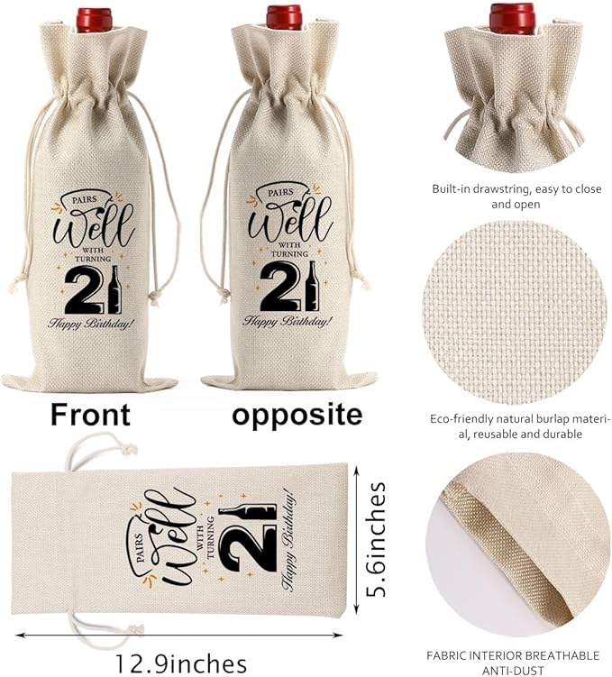 21st Birthday Gifts for Her Wine Bag, 21st Birthday Decorations for Her Women, Funny 21st Birthday Wine Bag, Twenty-one Year Old Birthday Wine Gift Bag, Pairs Well With turning 21st Wine Bag