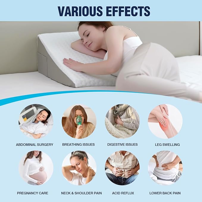 Cooling Wedge Pillow for Sleeping, 10" Elevated Support Bed Wedge Pillow,Cooling Memory Foam Top,Elevated Support Triangle Pillow for Acid Reflux & Snoring,with Air Layer Wedge Cover (Grey)