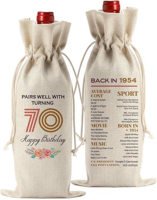 Funny 70th Birthday Gifts for Women Men Wine Bag, Happy Anniversary 70th birthday Party Decorations for Women Men Wine Bags, Birthday Gifts for 70 Year Old Woman Wine Bottle Bag