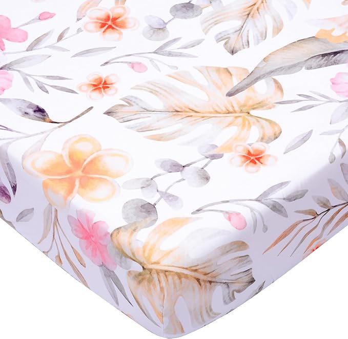 JISEN Fitted Crib Sheets 1 Piece Soft Breathable Baby Crib Sheets for Standard Crib and Toddler Mattress Baby Bed Sheets for Crib for Baby Boys Girls Neutral 28x52 Inch Flowers