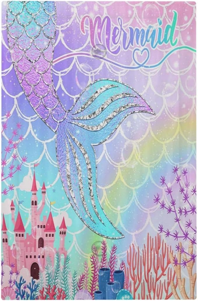 Silvery Glitter Cute Mermaid Tail Fantasy Castle 1 Gang Light Switch Covers No Device Wall Plate Decorative Blank Switchplate Electrical Faceplate for Kidroom Nursery Girlroom Bedroom Decor