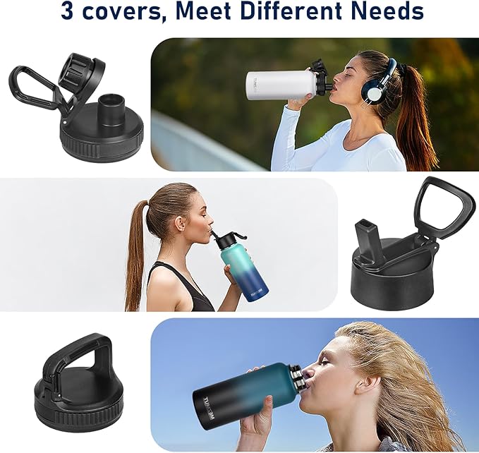 Insulated Water Bottle with Straw&3 Lids 40oz Stainless Steel Water Bottles Metal Water Bottle Double Walled Vacuum Insulated Bottles Thermos Leak-Proof Travel Thermal (Gradient Green Black)