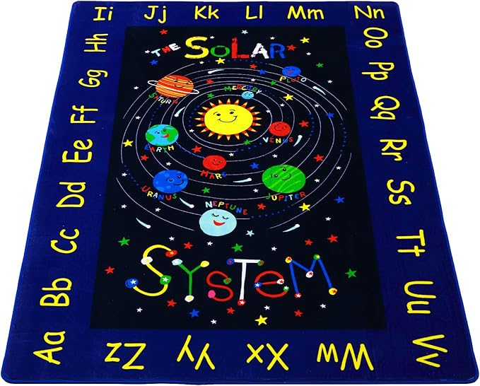 Kids Rug Baby Play Mat Solar System Learning Rug, ABC Alphabet Educational Area Rugs for Classroom Kids Room Baby Playroom Mat Kids Foam Rug Playtime Activity Mat for Toddler 3 x 5