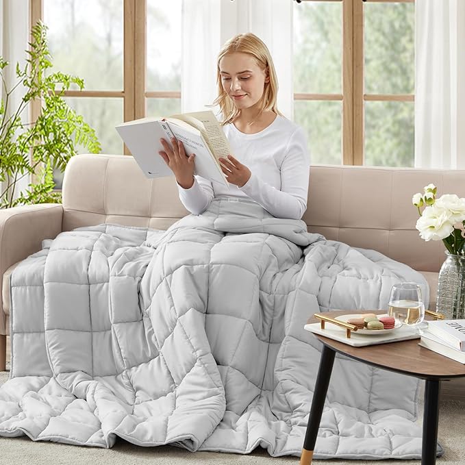 Weighted Blanket (36"x48" 5lbs) Cooling Weighted Blanket for Sleeping, Throw Size Breathable Blanket with Premium Glass Bead(Stone Grey)