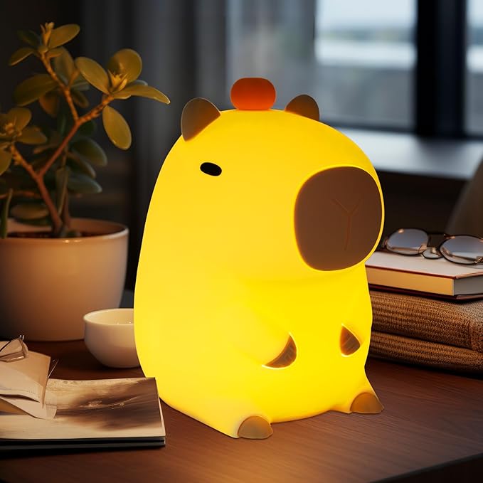 Night Light for Kids, Cute Capybara Silicone Night Lamp with 20min Timing Device, Rechargeable Lamps Touch Control Lamp, Tap Control, for Girls and Boys