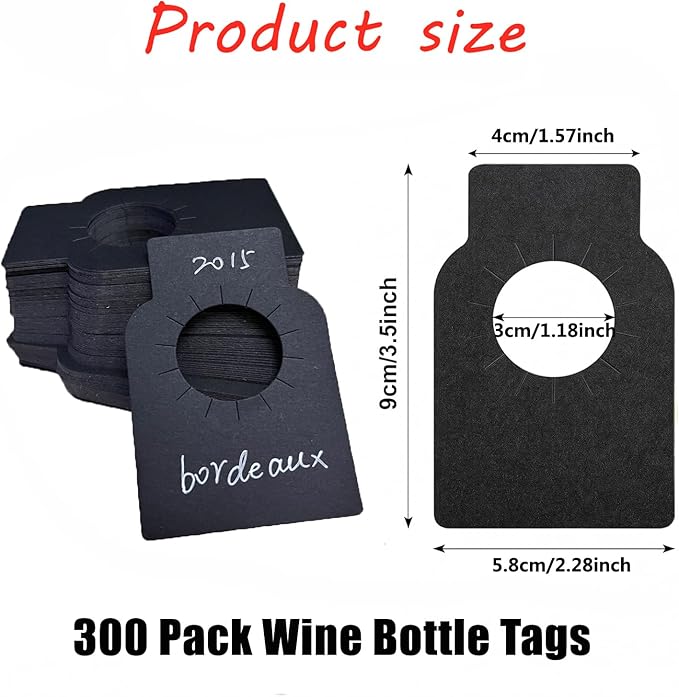 Wine Bottle Tags for Cellar Collection, Champagne,Hanging Labels for Name,Year,Tasting Notes (200Pack-Kraft and Black)