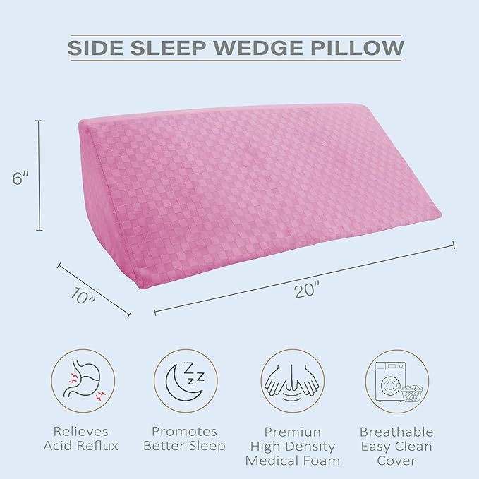 Side Wedge Pillow for Sleeping, Body Positioner for Back, Body Wedge Pillow for Side Sleeping, Body Position Side Wedge Pillow,Back Wedge Pillow for Side Sleepers (Pink-Checker)