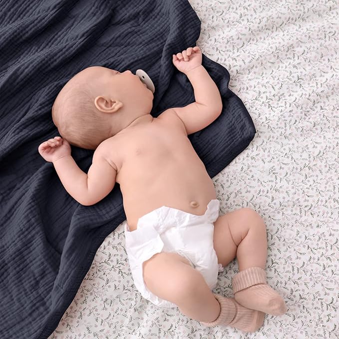 Lulu moon Muslin Quilt Blanket, Crib Blanket for Baby and Toddler,47x47 Inches(Blue)