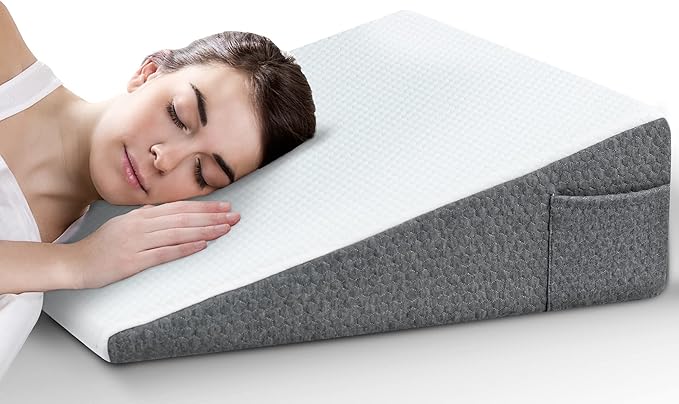 Wedge Pillow with Foam Top for Sleeping,Reading and Rest, 8 Inch Elevated Support Triangle Bed Pillow for Legs and Back Support with Washable Cover